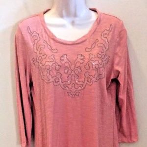 LOGO BY LORI GOLDSTEIN SLUN KNIT TUNIC, CORAL, SM